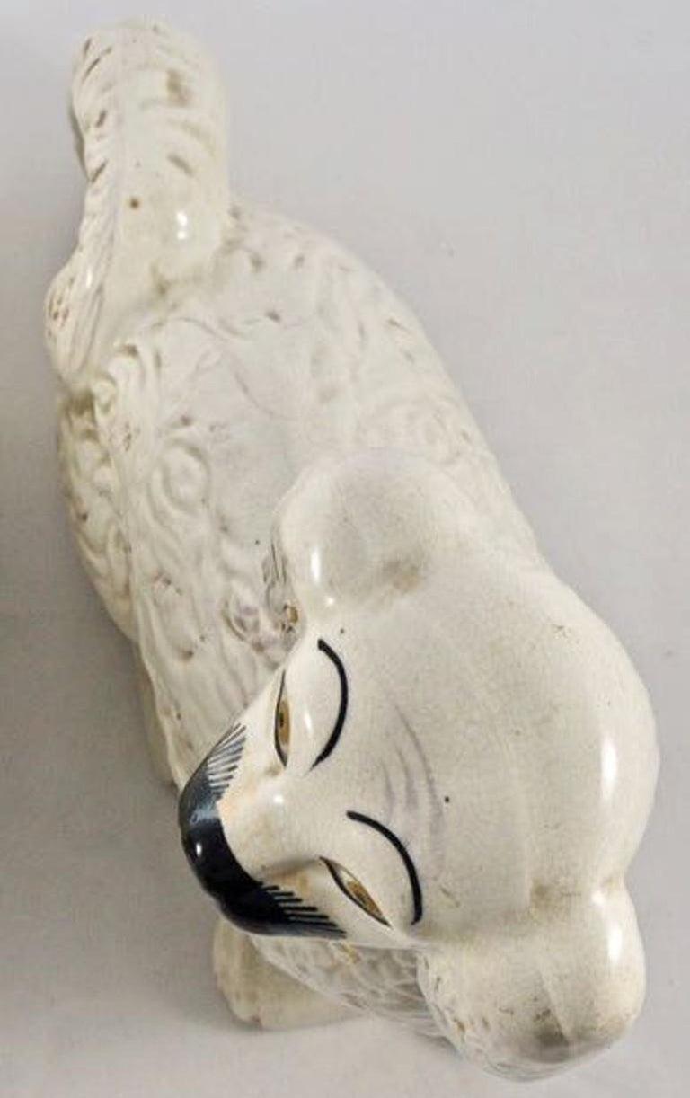 19th Century Antique Victorian Staffordshire Hand Painted Pottery Dog Figurine For Sale