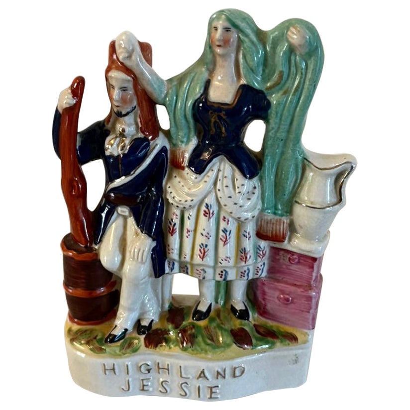 Antique Victorian Staffordshire Pottery Highland Jessie Flatback Figure