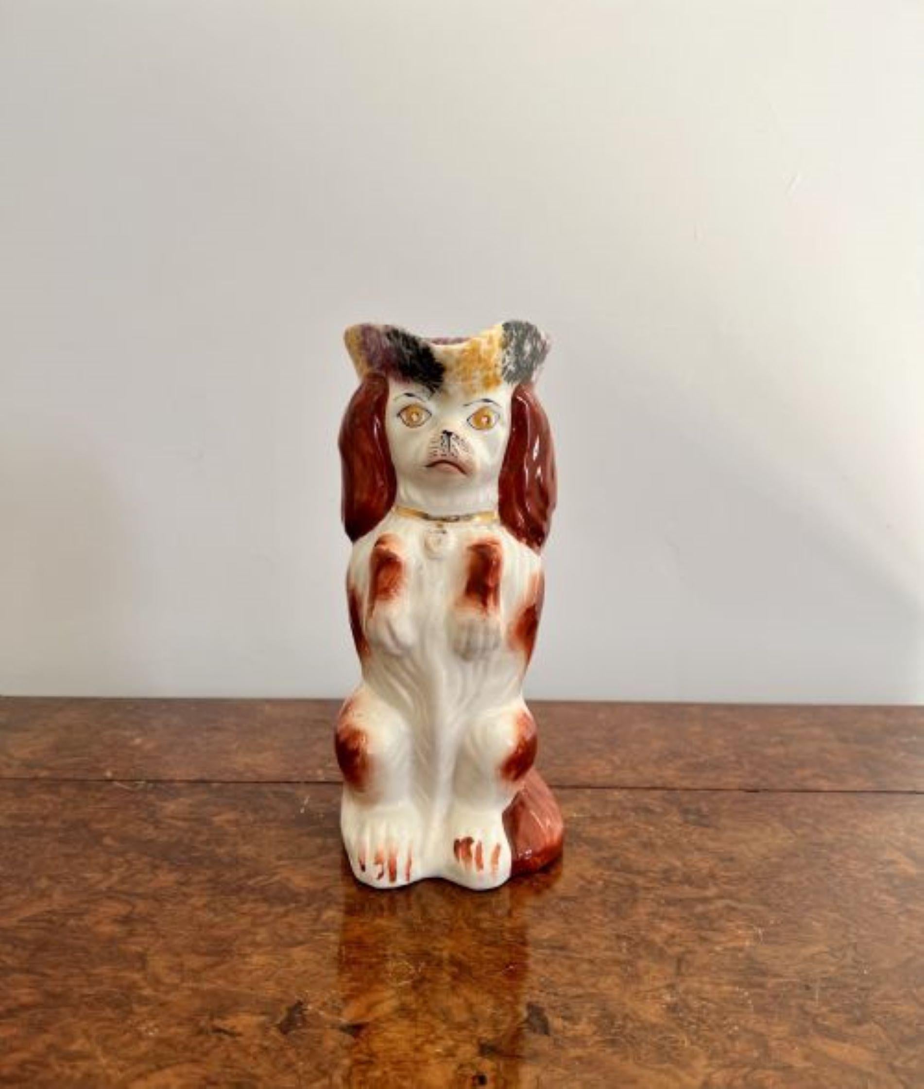 19th Century Antique Victorian Staffordshire Toby Jug of a spaniel For Sale