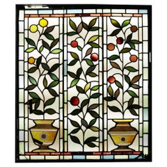 Antique Victorian Stained Glass Window with Fruiting Foliage