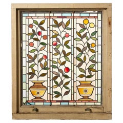 Antique Victorian Stained Glass Window with Fruiting Foliage