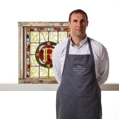 Antique Victorian Stained Glass Window with Monogram