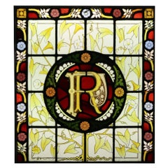 Used Victorian Stained Glass Window with Monogram