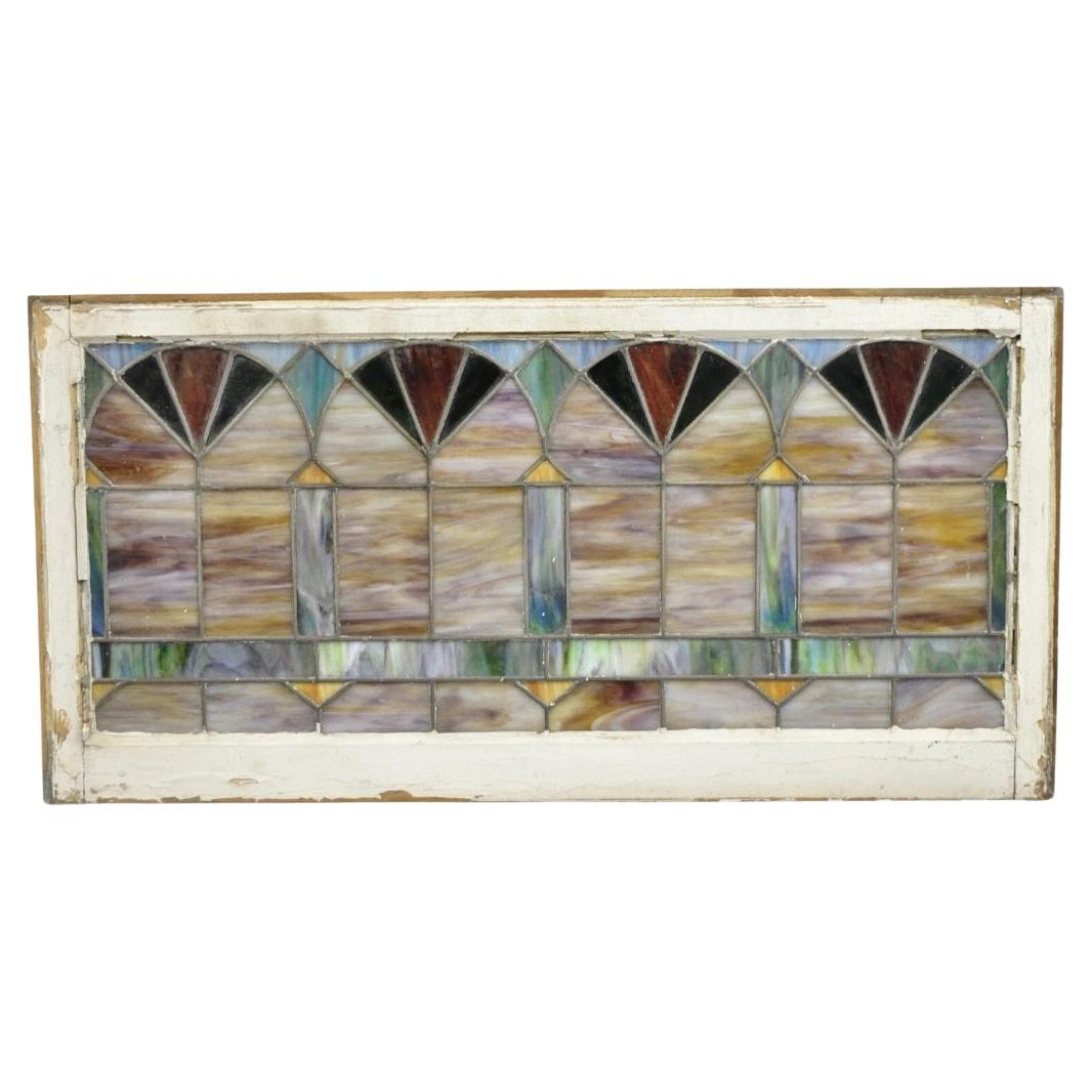 Antico vetro vittoriano Stained Glass con piombo blu e verde 24x48 "Fan" Finestra Transom