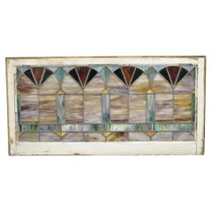 Antique passe-partout de fenêtre « Fan » victorien en verre plombé bleu vert 24x48