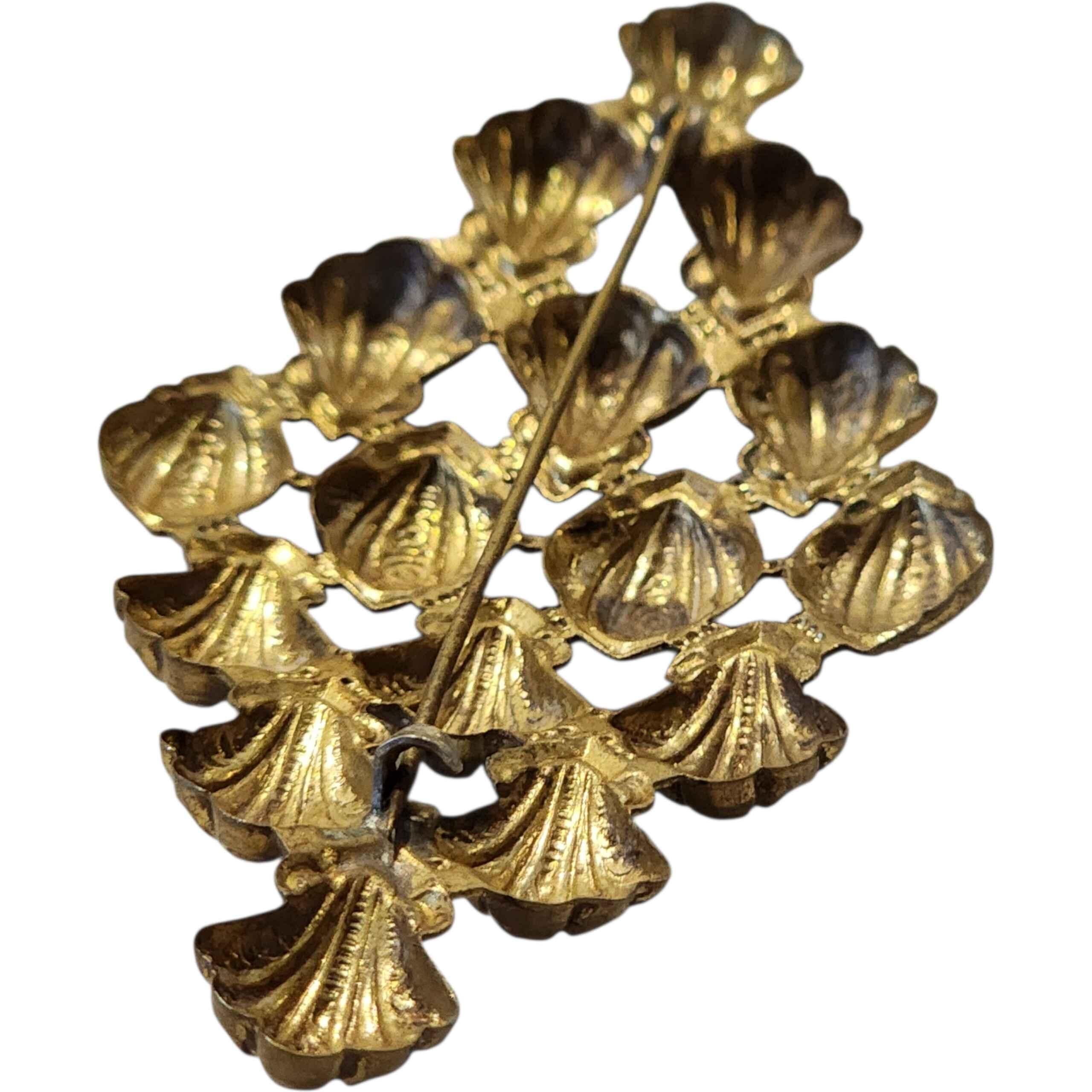 Women's or Men's Antique Victorian Stamped Brass Openwork Brooch with Shell & Foliate Motifs For Sale