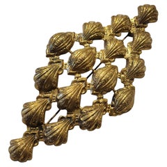 Antique Victorian Stamped Brass Openwork Brooch with Shell 
Foliate Motifs