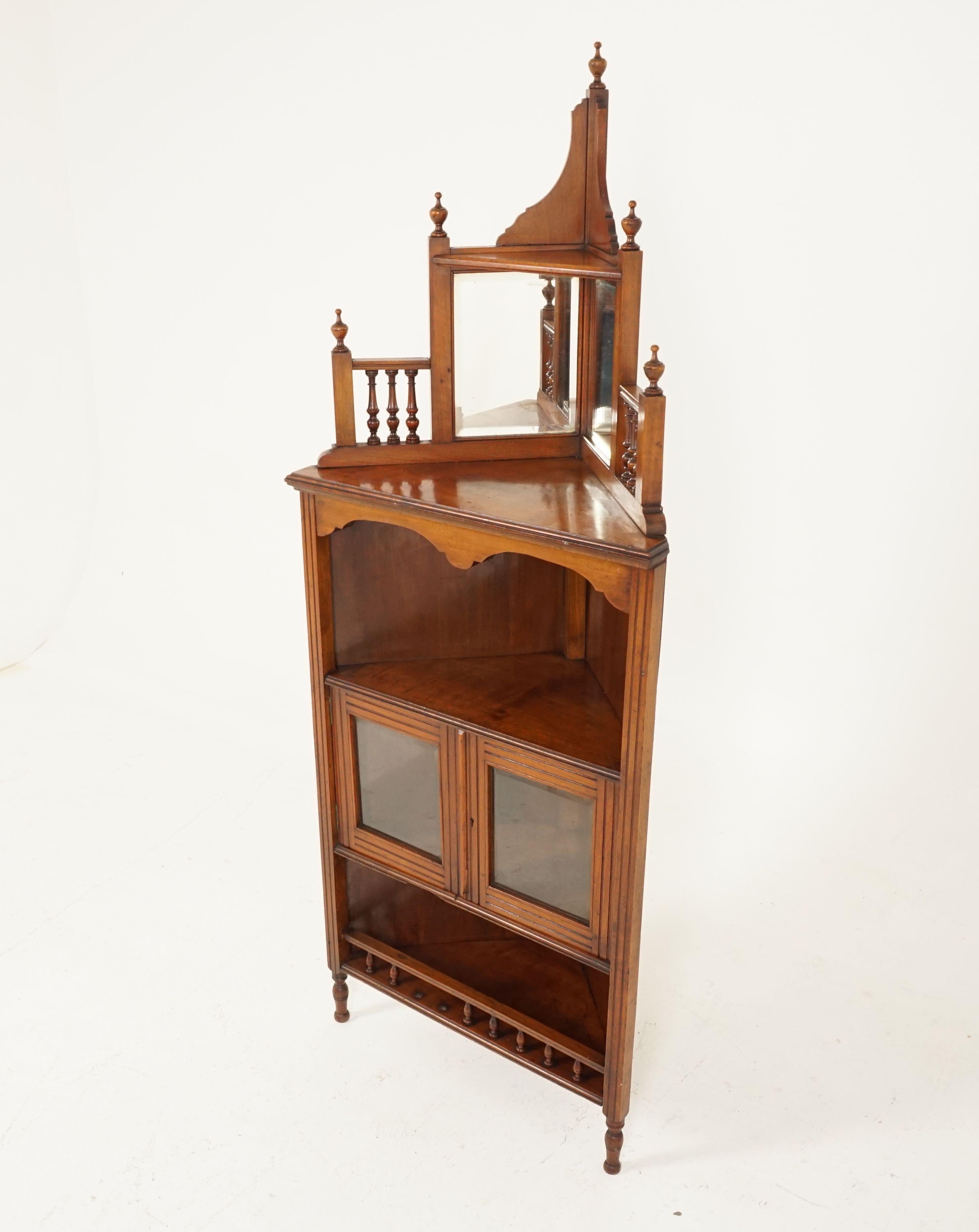 Scottish Antique Victorian Standing Corner Cabinet, Walnut, Mirror Back, Scotland, 1880 For Sale