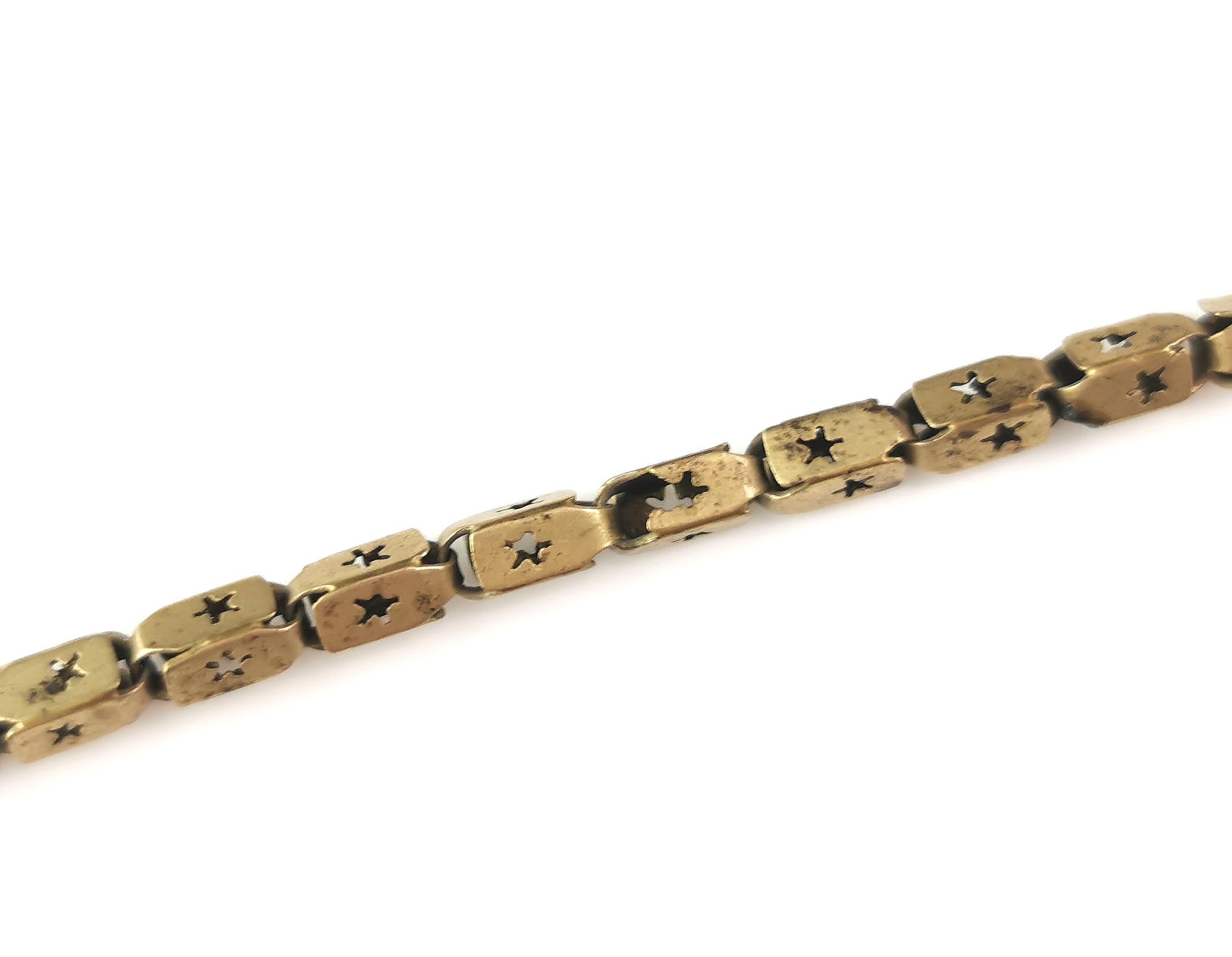 Antique Victorian star link chain necklace, Gilt brass  6