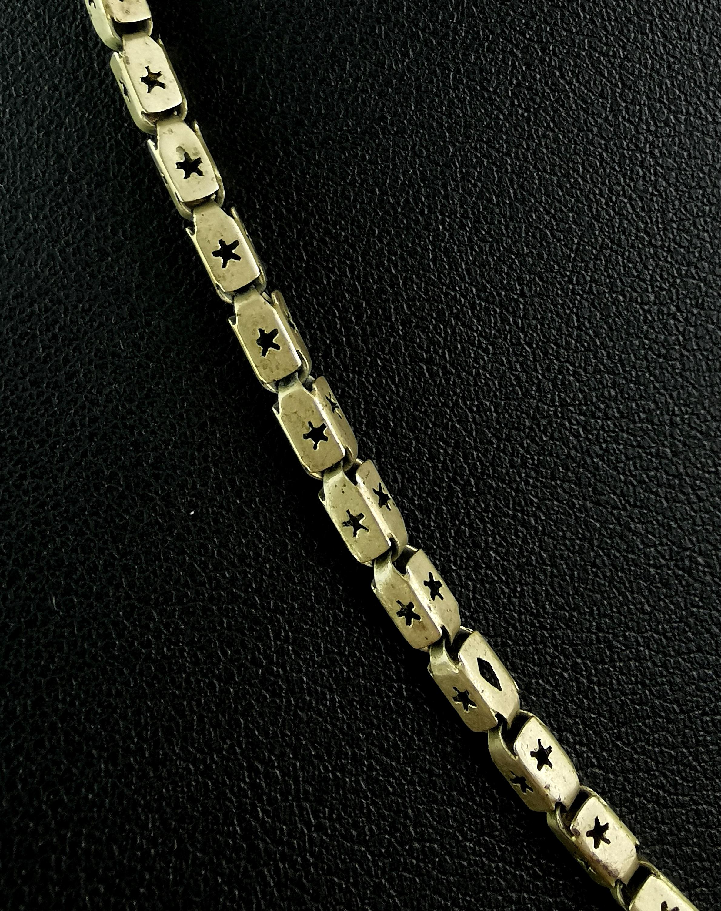 Women's Antique Victorian star link chain necklace, Gilt brass 