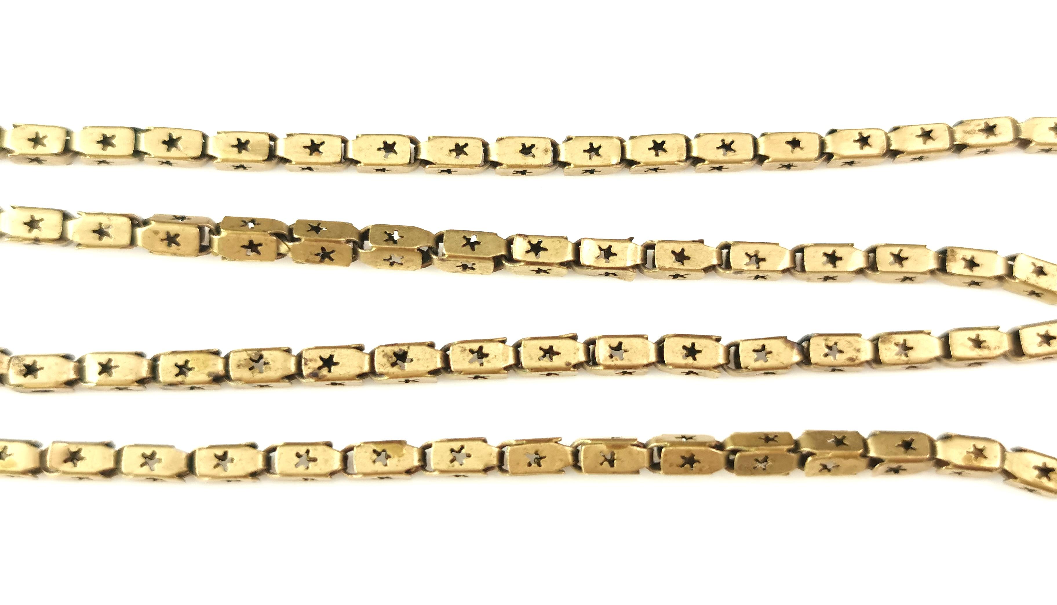Antique Victorian star link chain necklace, Gilt brass  5