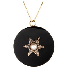 Antique Victorian Star Pendant Onyx Diamond Pearl Vintage 14 Karat Gold Fine