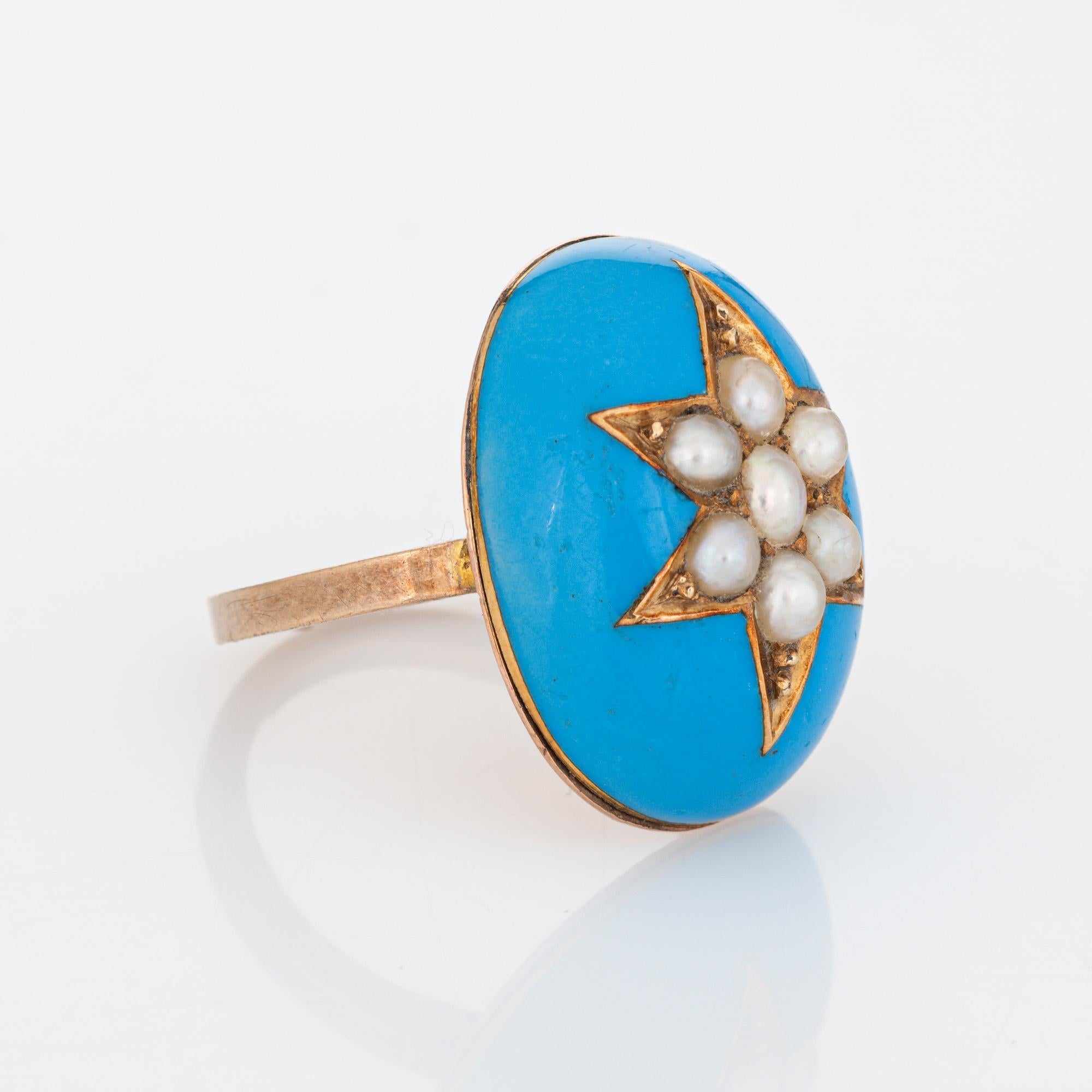 Antique Victorian Star Ring Blue Enamel Pearl Dome Vintage 9k Yellow ...