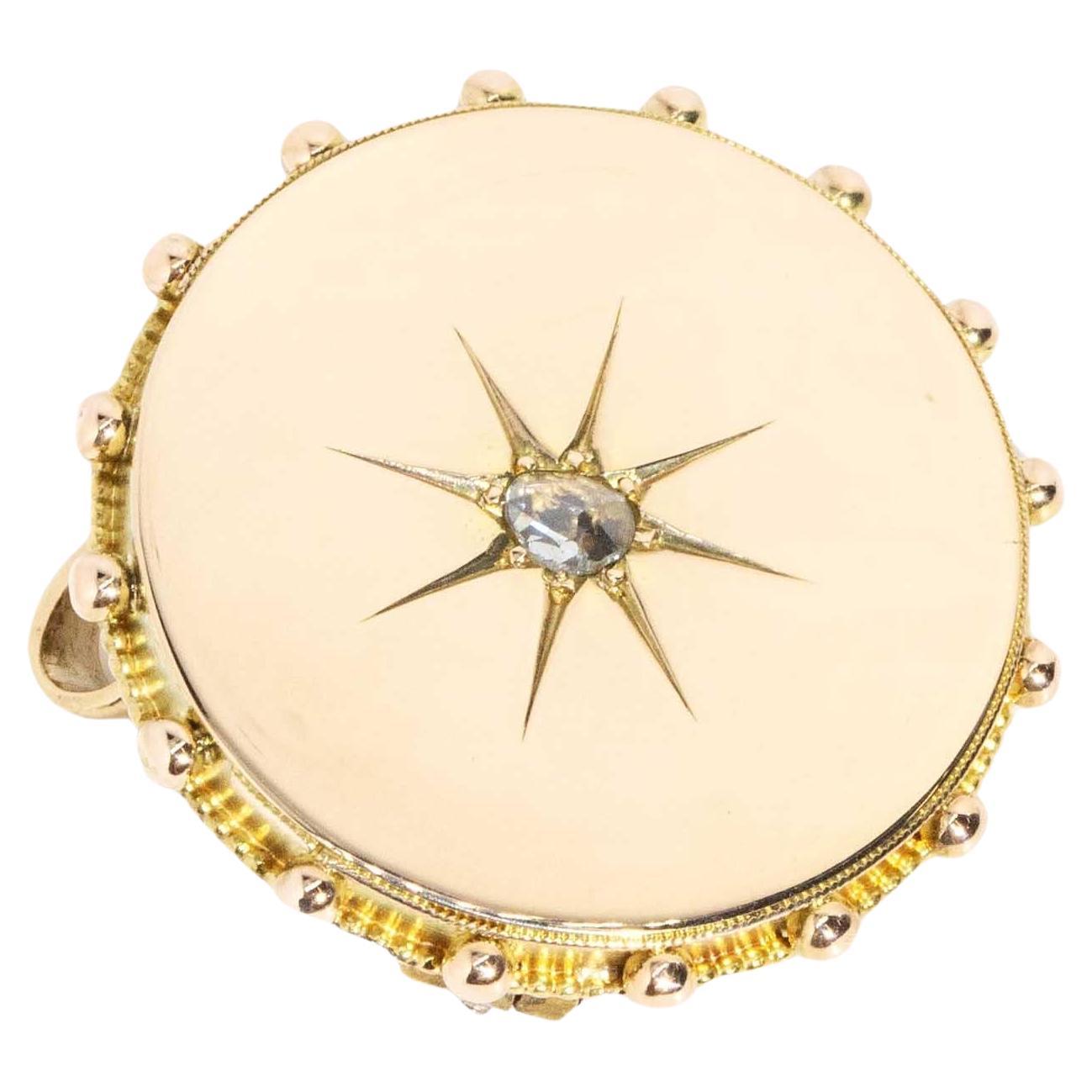 Broche et pendentif victoriens anciens en or 15 carats sertis de diamants taillés en rose