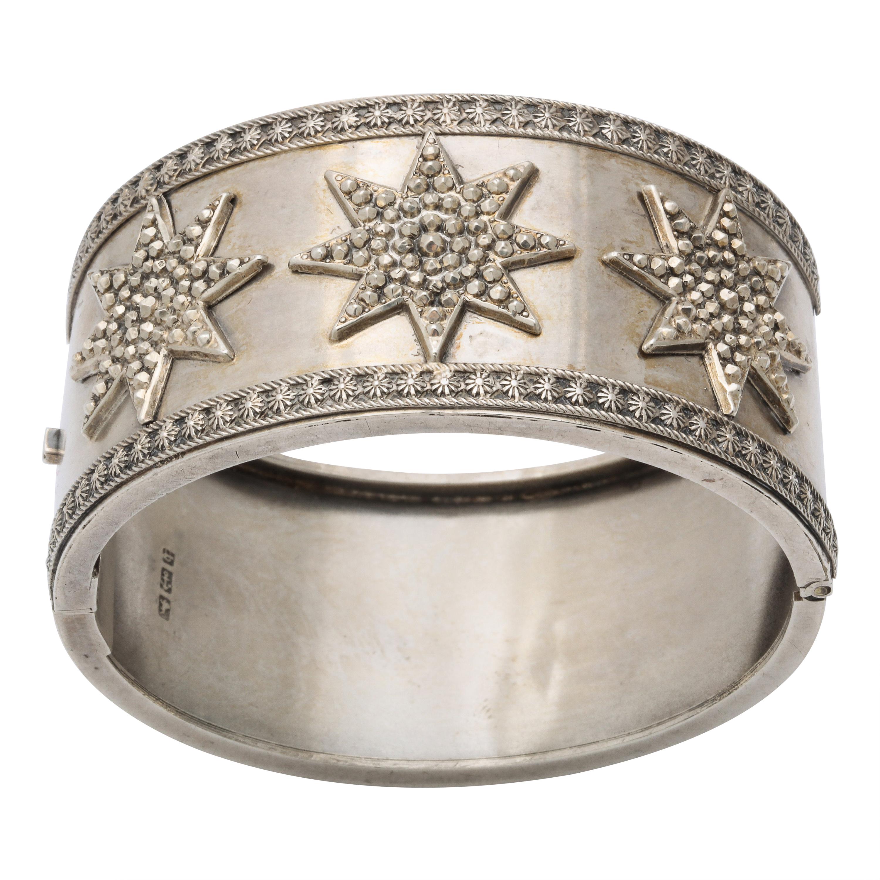 Antique Victorian Star Sterling Silver Cuff Bracelet