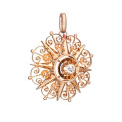 Antique Victorian Starburst Pendant Diamond 14k Rose Gold Fine Flower Jewelry