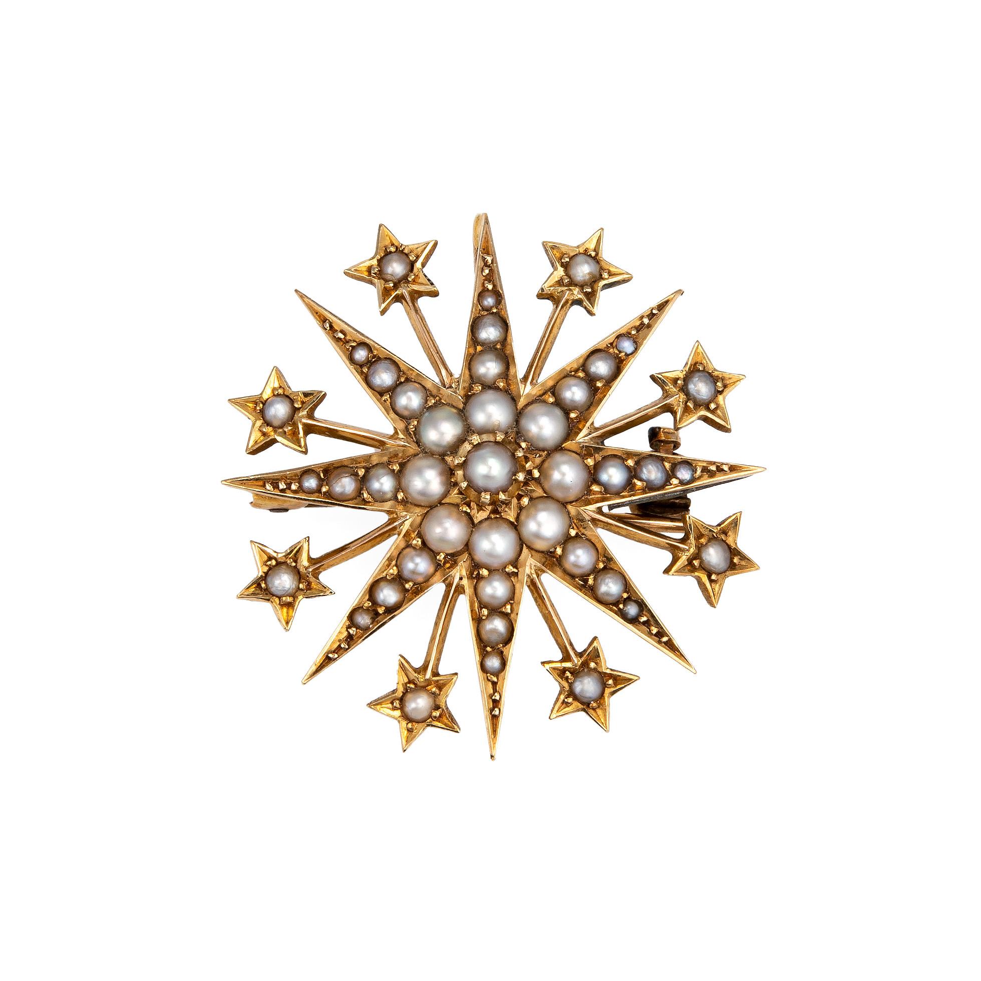 Victorien Pendentif victorien ancien en forme d'étoile avec perles de rocaille et poinçons de guirlande en or 15 carats, vers 1895 en vente