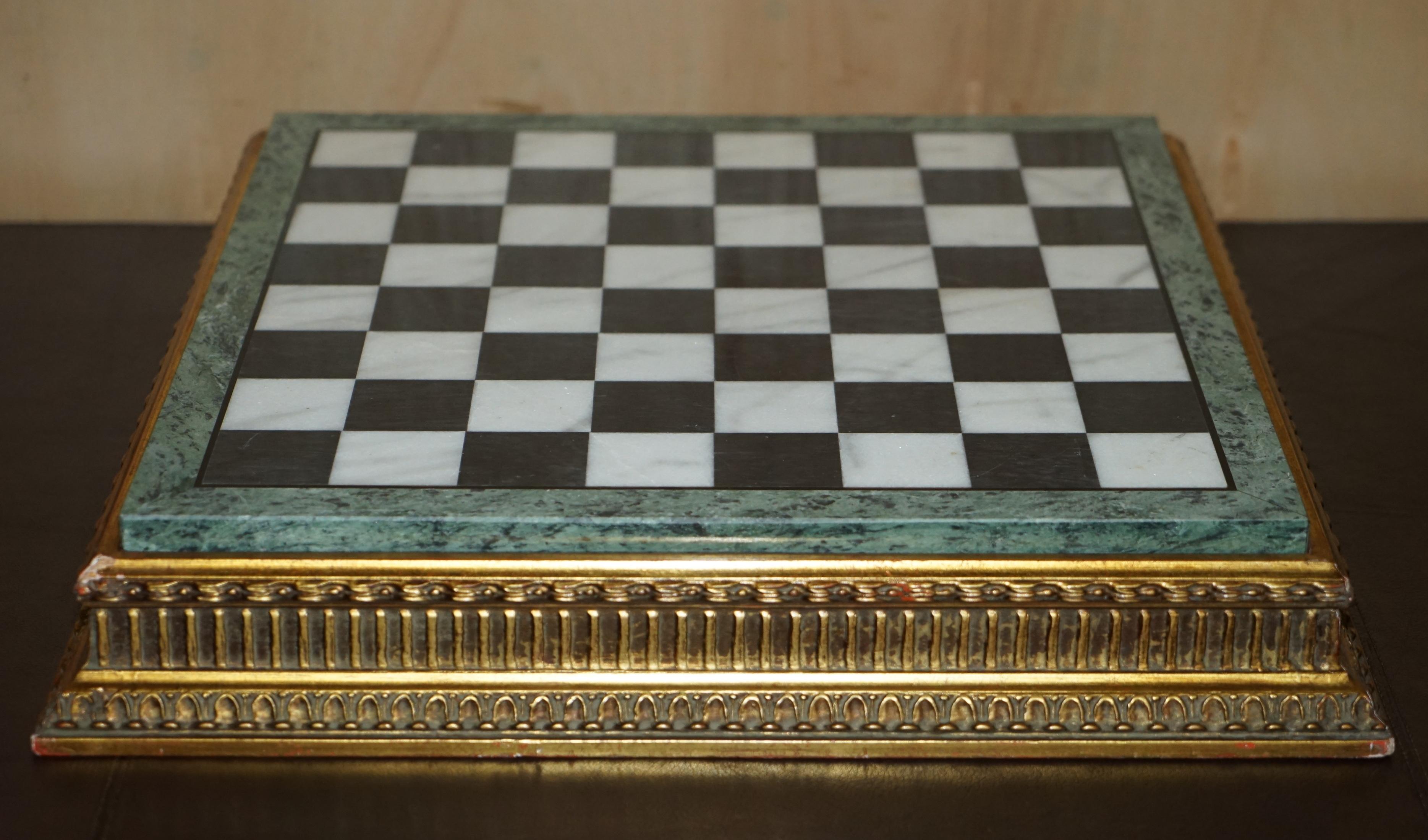 Antique Victorian Staunton Chess Pieces Set + Italian Marble Giltwood Chessboard For Sale 3