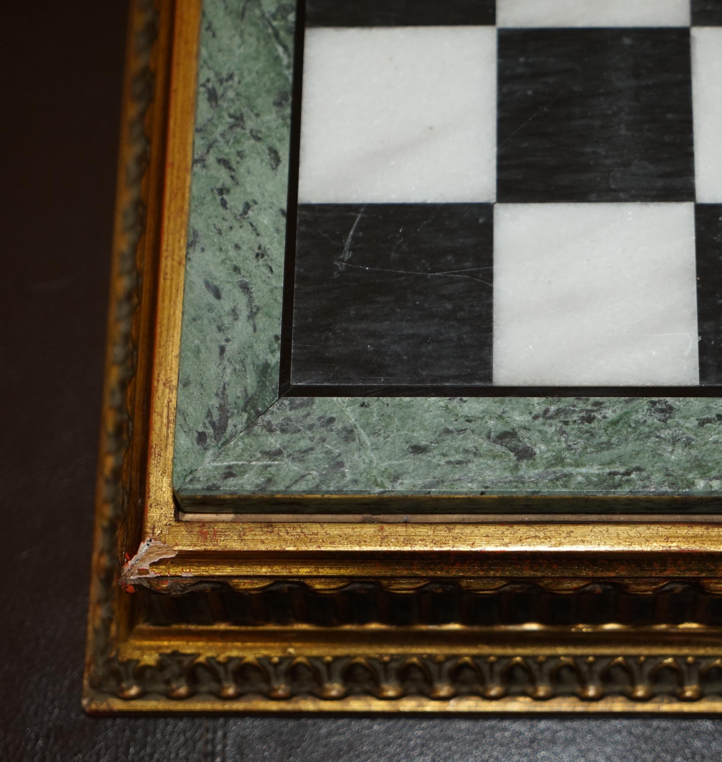 Antique Victorian Staunton Chess Pieces Set + Italian Marble Giltwood Chessboard For Sale 6