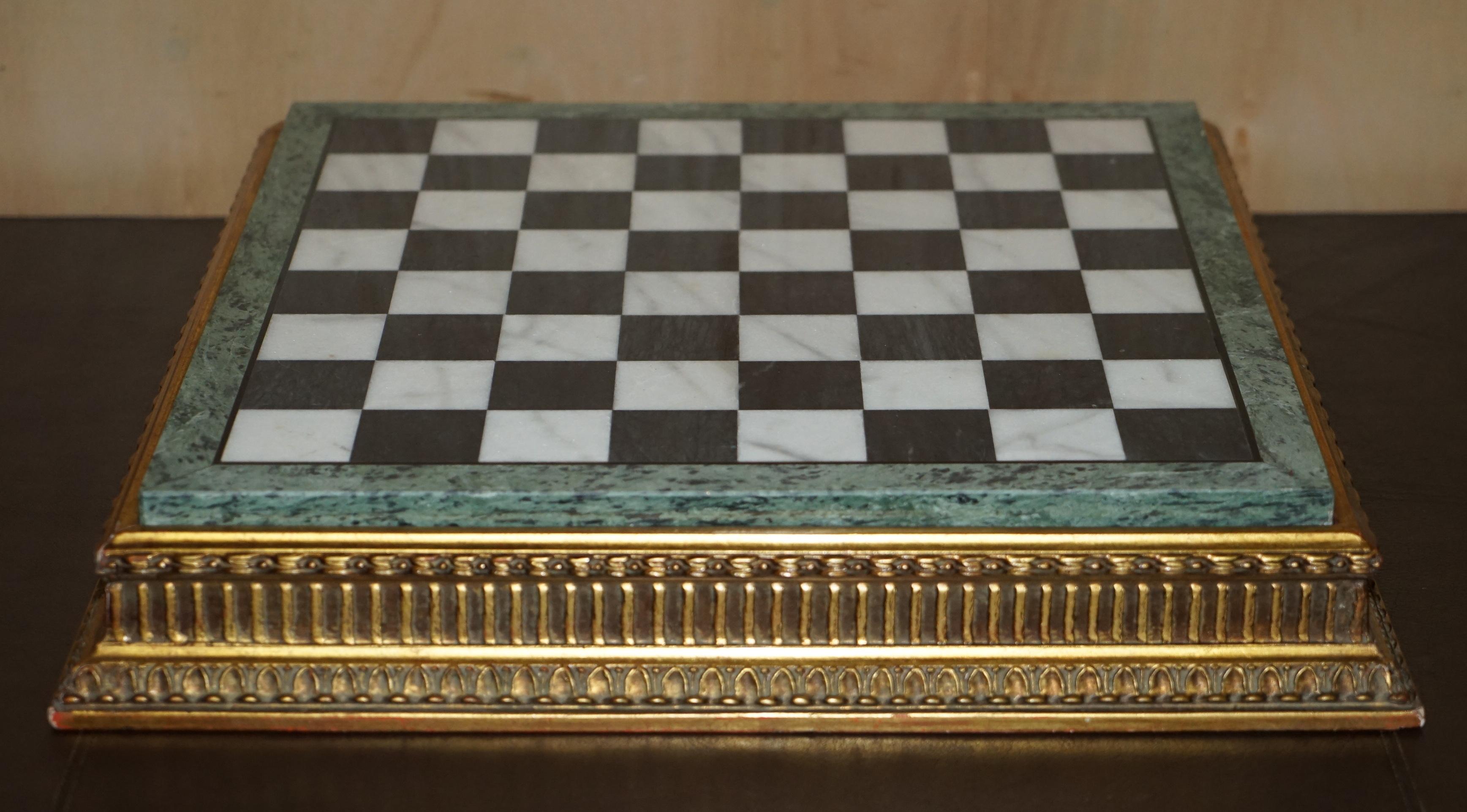 Antique Victorian Staunton Chess Pieces Set + Italian Marble Giltwood Chessboard For Sale 9