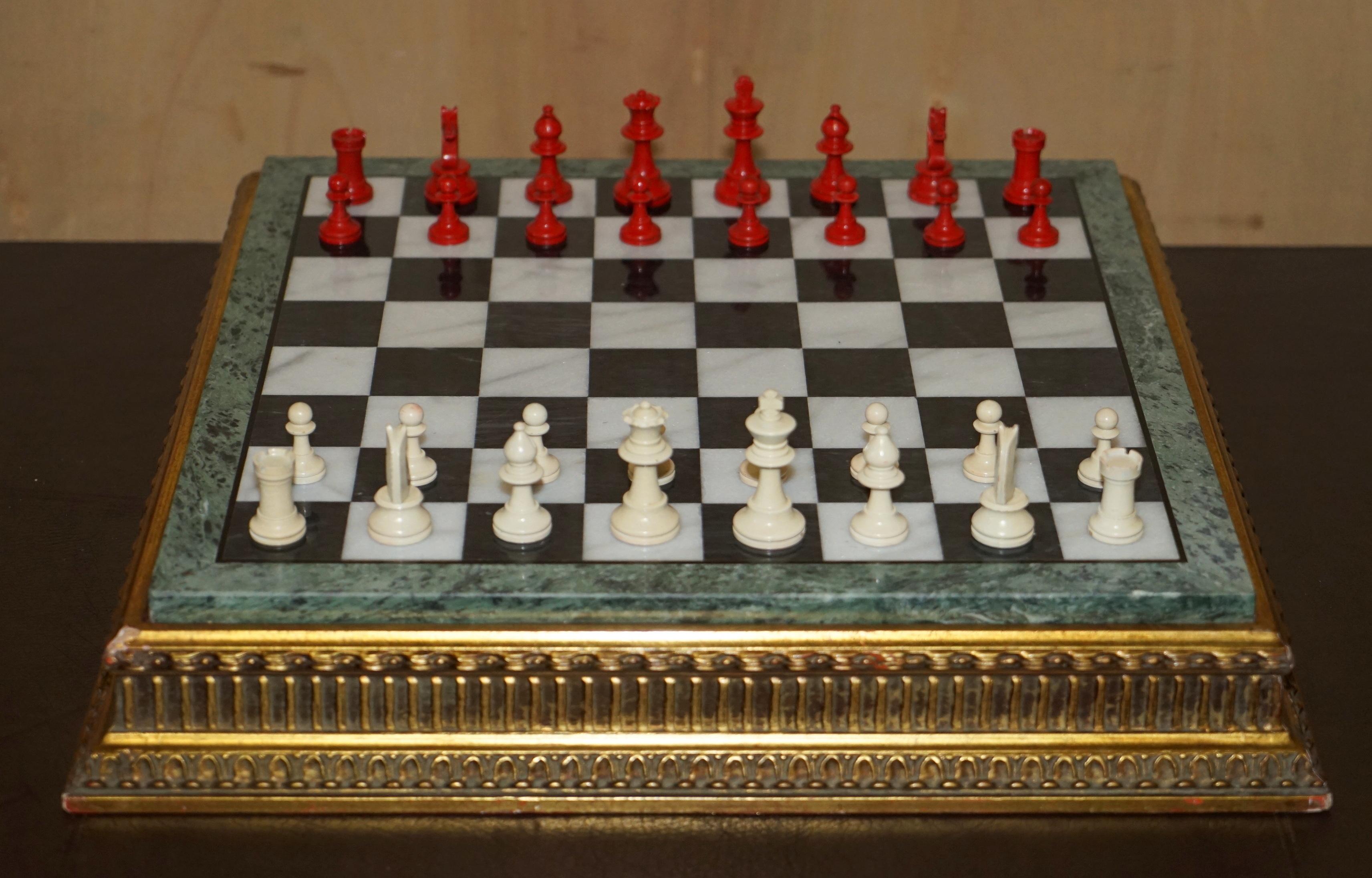 We are delighted to offer for sale this extremely rare original Victorian Staunton chess set with fine Italian marble giltwood chessboard 

A truly stunning and highly collectable suite, the board is really a work of art and extremely valuable on