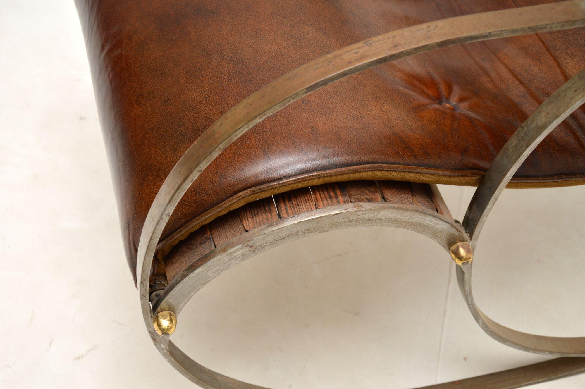 Antiker viktorianischer Schaukelstuhl aus Stahl und Leder von Peter Cooper für R.W Winfie im Angebot 6