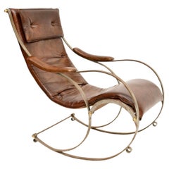 Antique Victorian Steel and Leather Rocking Chair by Peter Cooper for R.W Winfie