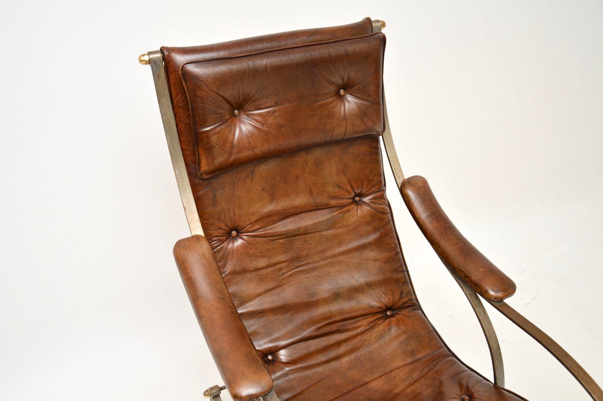 Antique Victorian Steel and Leather Rocking Chair by Peter Cooper for R.W Winfie For Sale 2