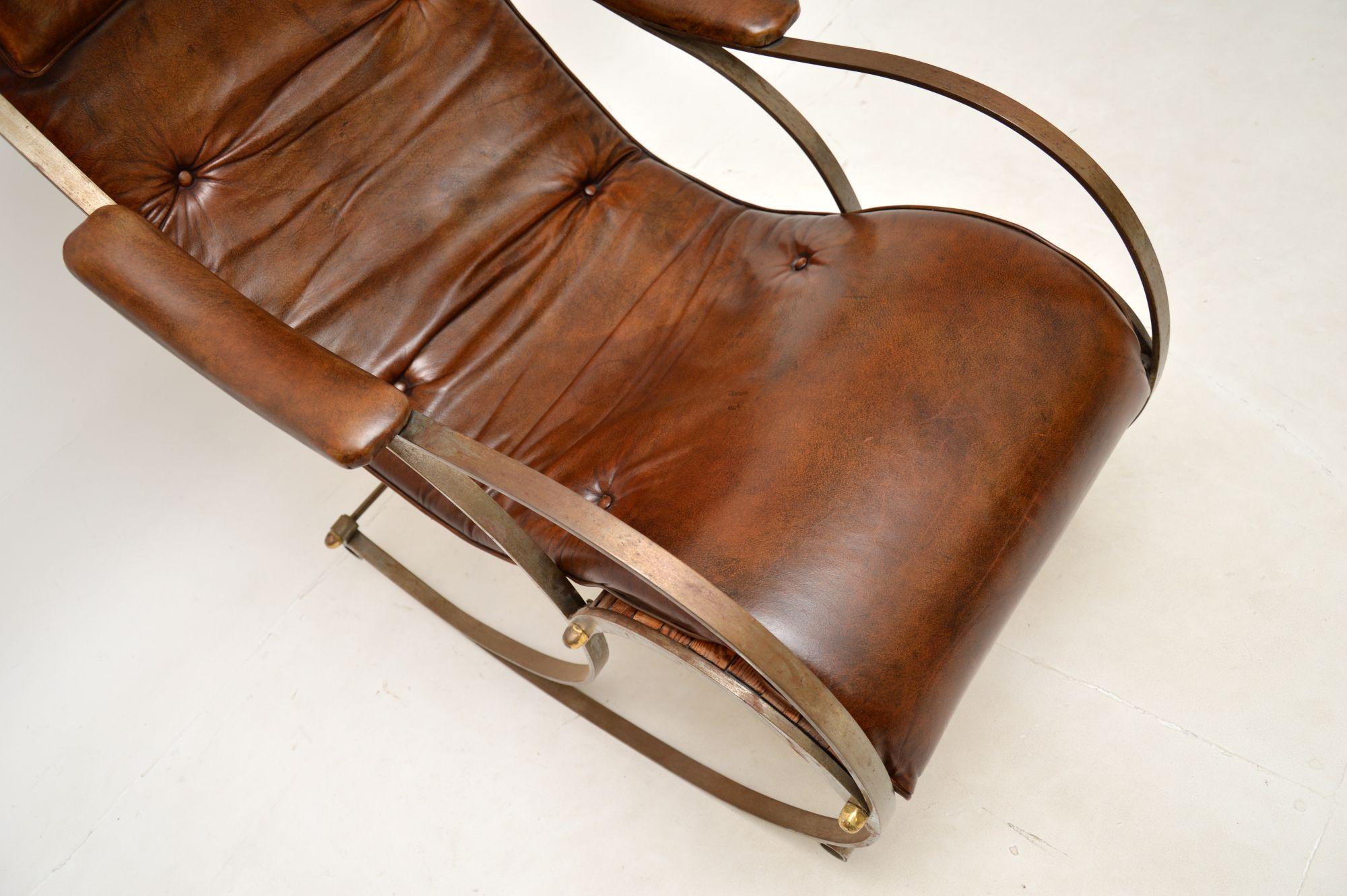 Antique Victorian Steel and Leather Rocking Chair by Peter Cooper for R.W Winfie For Sale 3