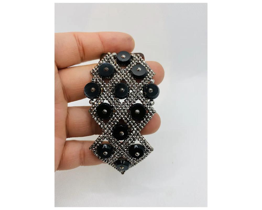 Antique Victorian Steel Cut Jewelry Onyx Hair Pin In Good Condition For Sale In New York, NY