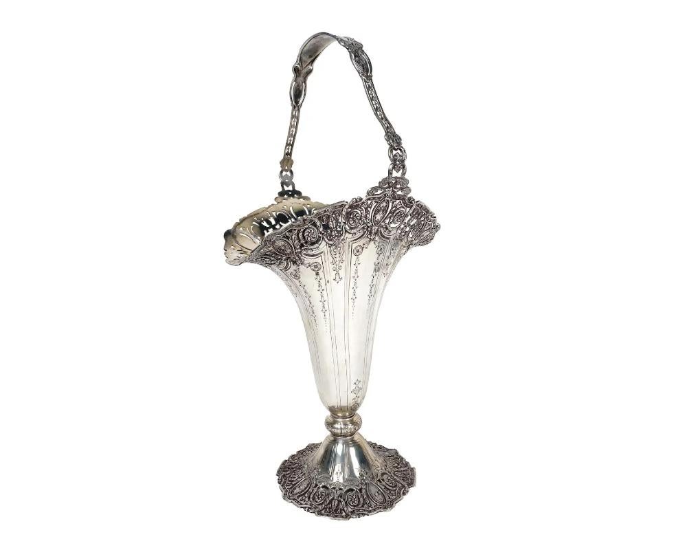 A very fine and beautiful sterling silver bridal or flower basket vase Louis XVI by Dominic and Haff, dated from the late 19th century. Hallmarks: Sterling, 3704. Dominick and Haff was an American silver manufacturer based in New York City. It was