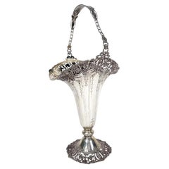 Vase panier victorien ancien en argent sterling, XIXe sicle