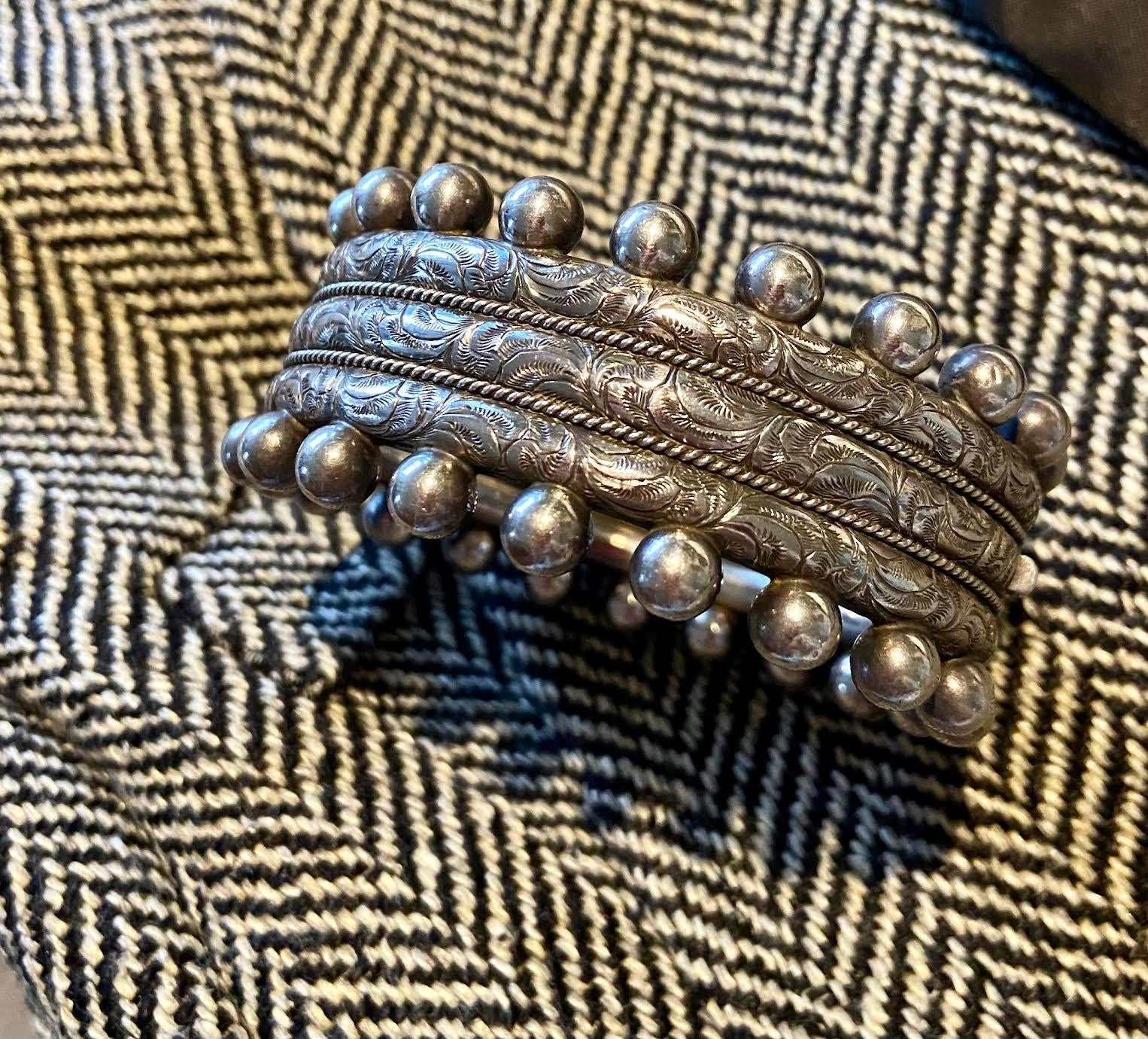 Antique Victorian Sterling Fancy Cuff Bracelet In Excellent Condition For Sale In Stamford, CT