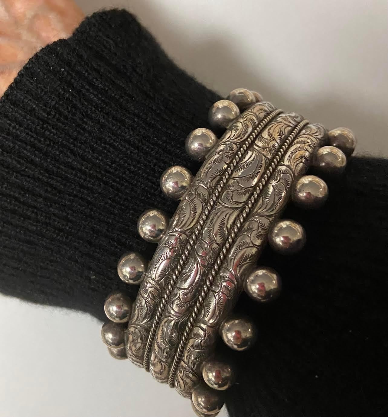 Women's or Men's Antique Victorian Sterling Fancy Cuff Bracelet For Sale