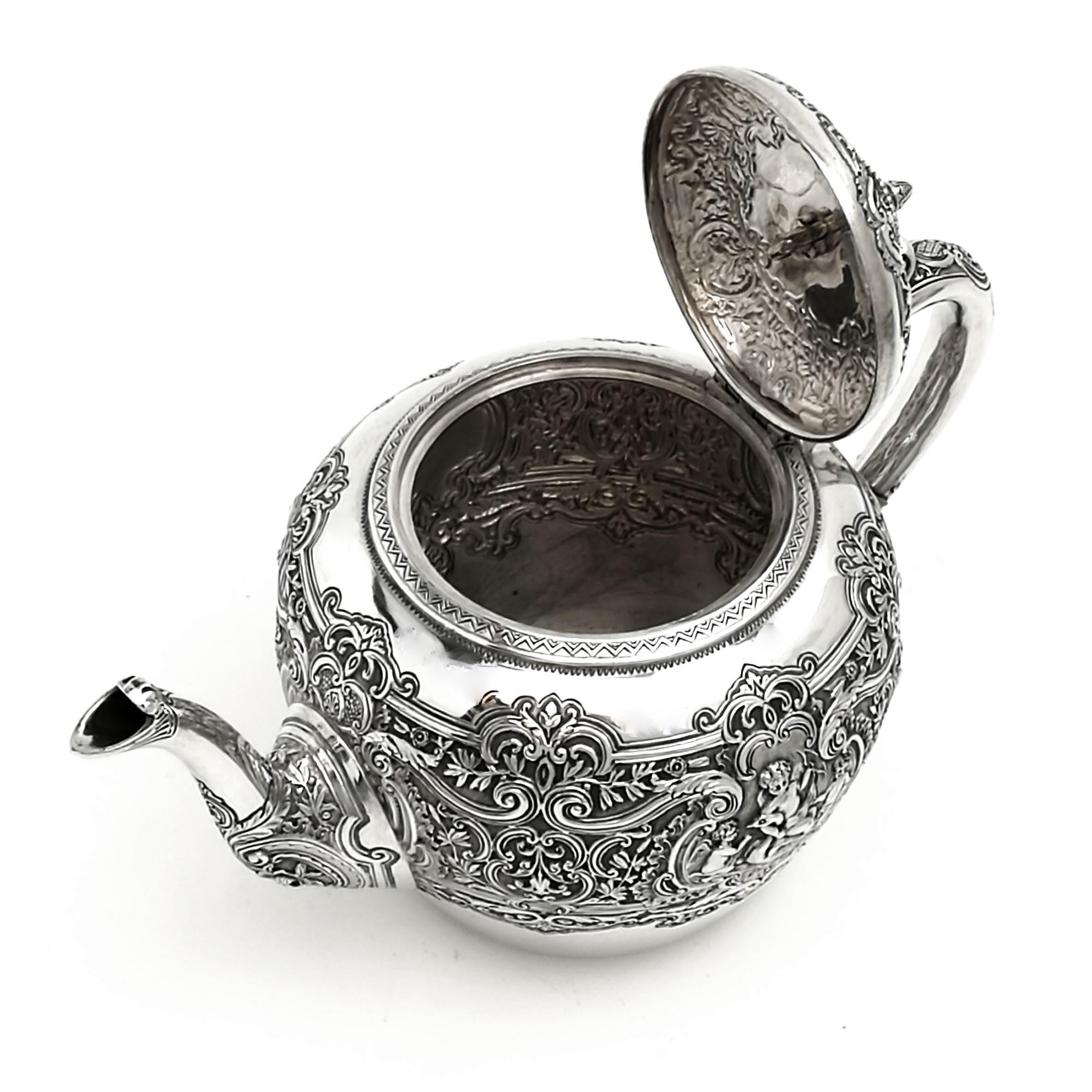 Antique Victorian Sterling Silver 3 Piece Tea Set 1892 Teapot 5