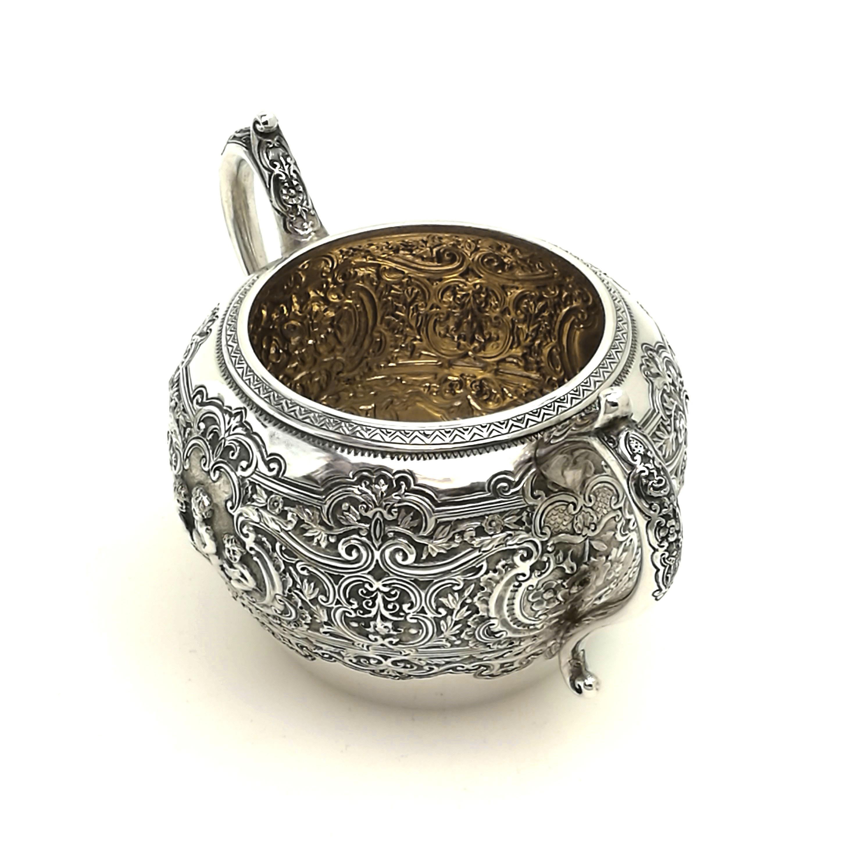 Antique Victorian Sterling Silver 3 Piece Tea Set 1892 Teapot 7