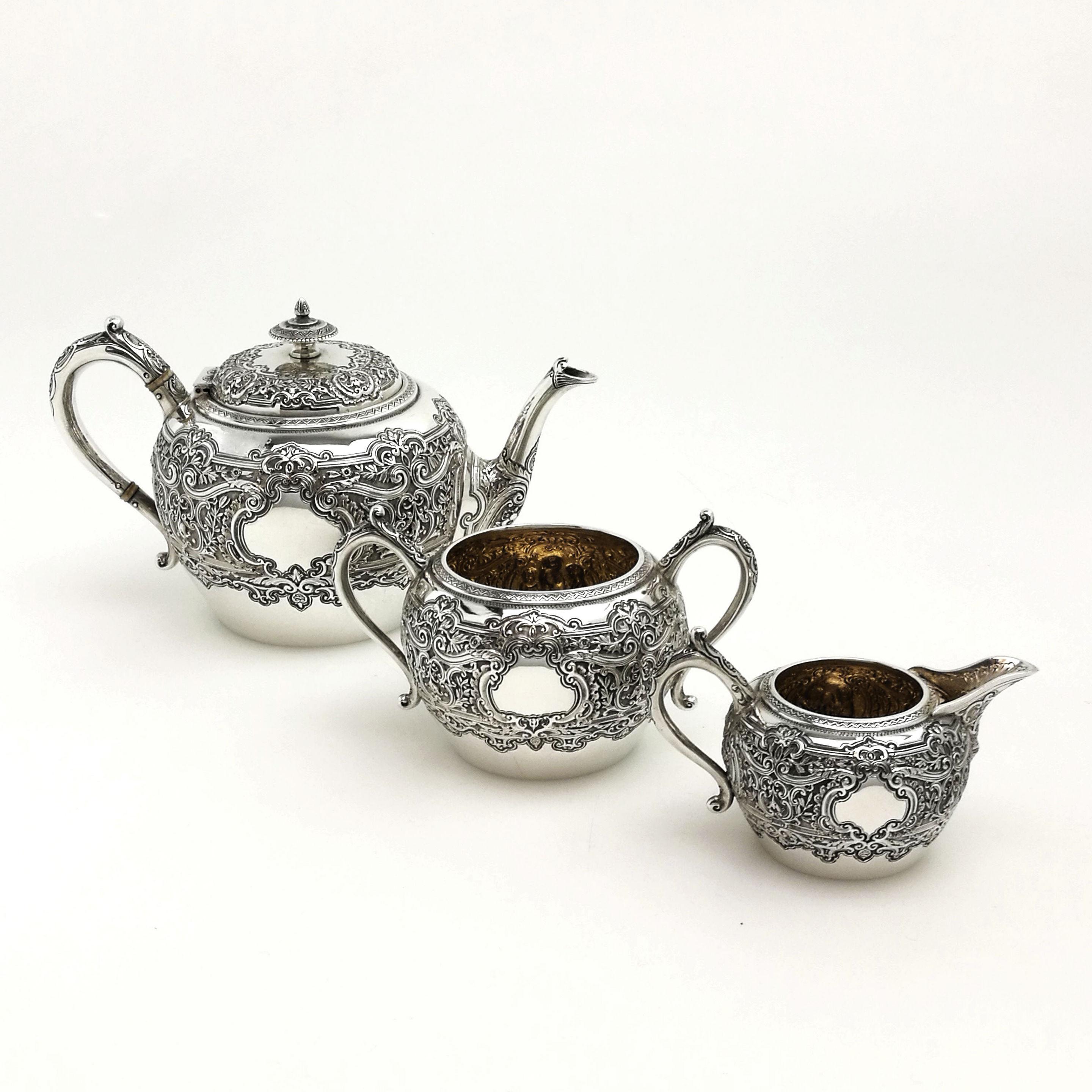 Scottish Antique Victorian Sterling Silver 3 Piece Tea Set 1892 Teapot