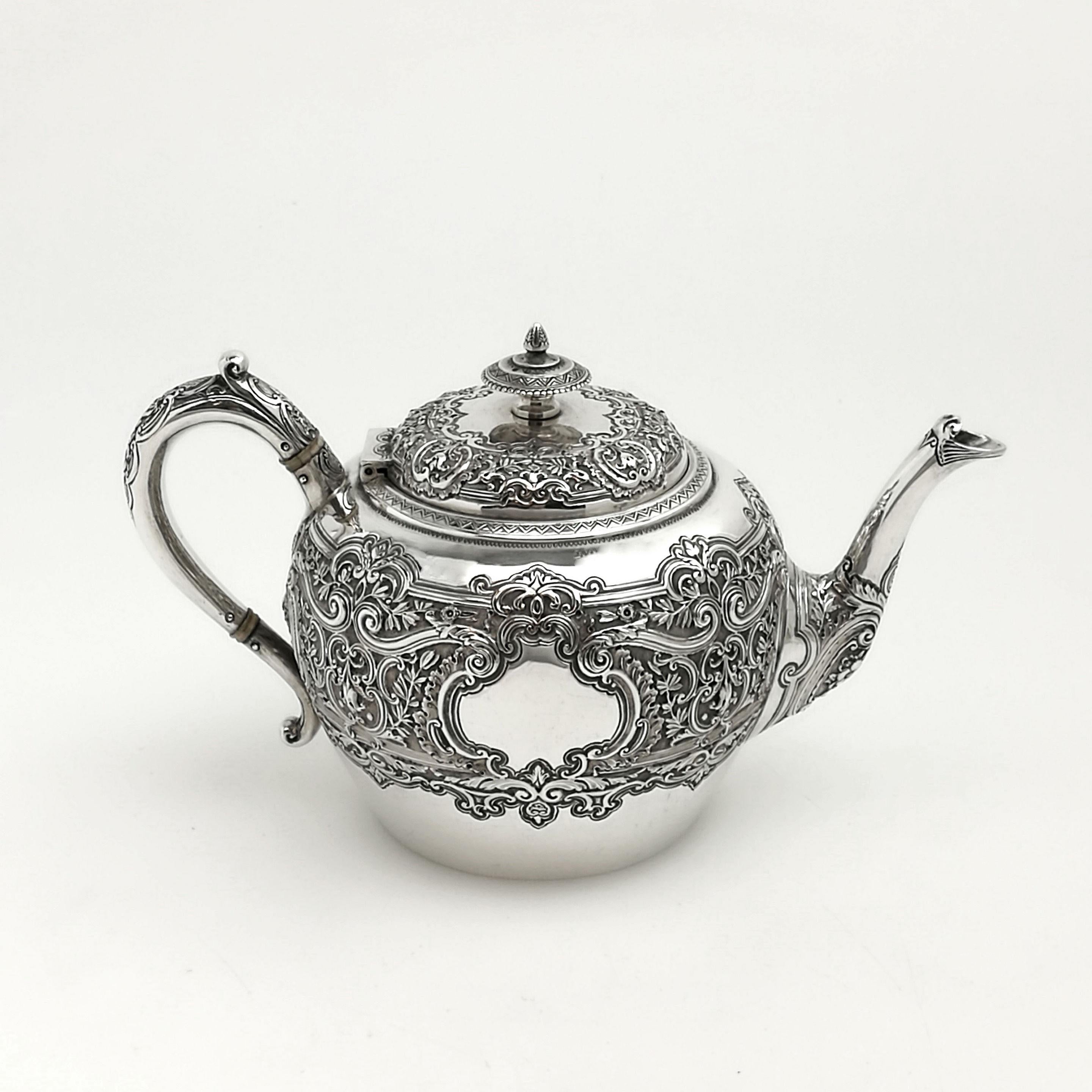 19th Century Antique Victorian Sterling Silver 3 Piece Tea Set 1892 Teapot