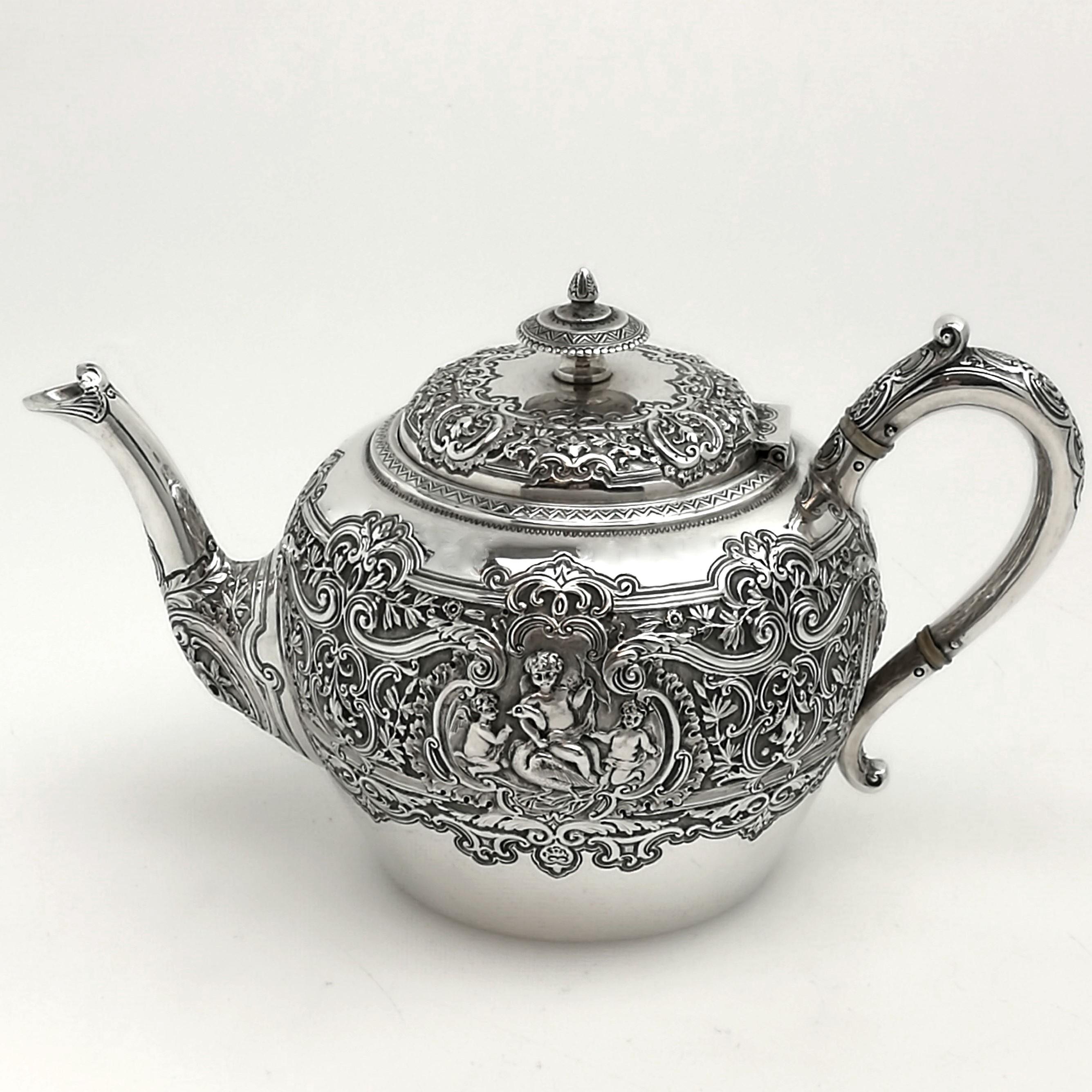 Antique Victorian Sterling Silver 3 Piece Tea Set 1892 Teapot 1