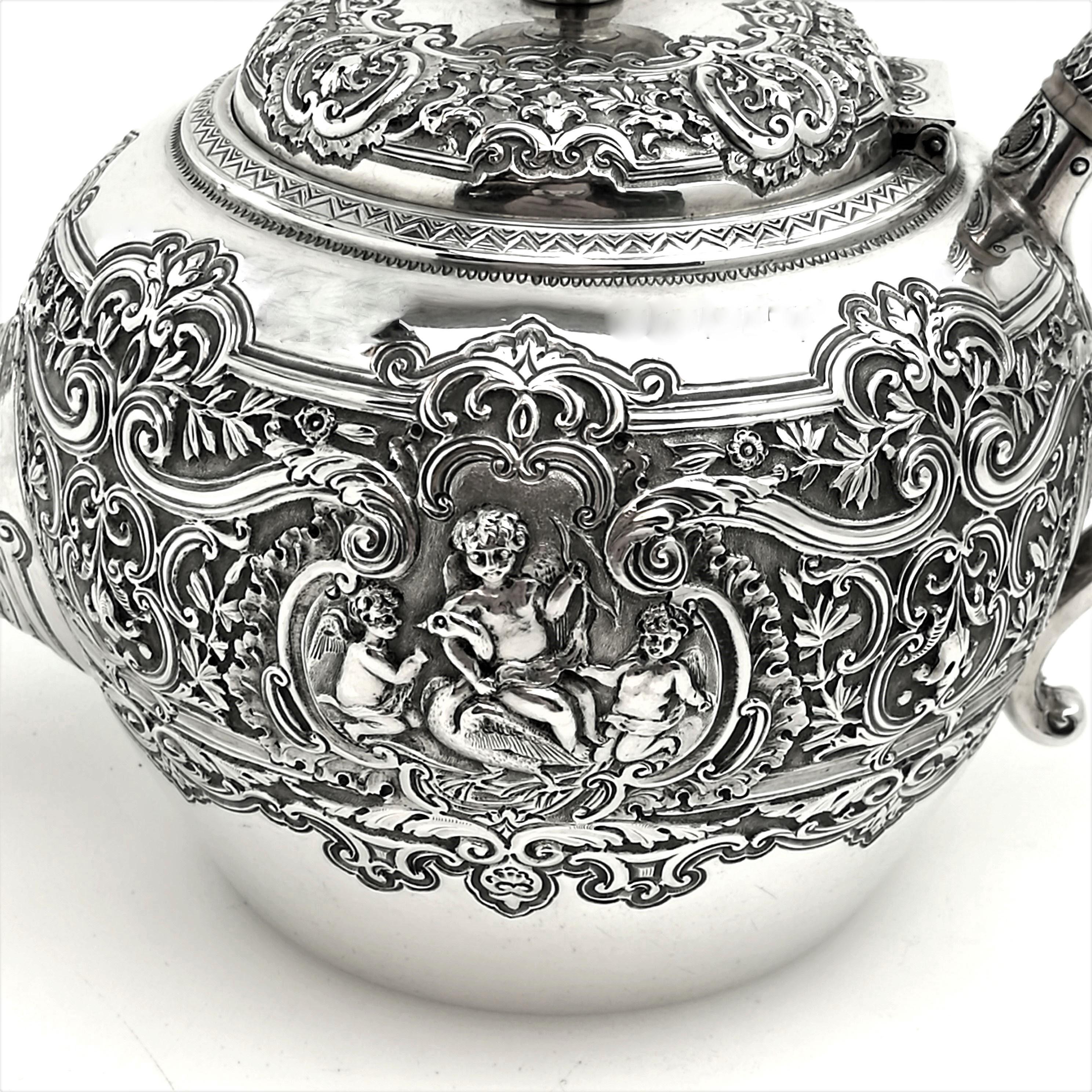 Antique Victorian Sterling Silver 3 Piece Tea Set 1892 Teapot 2