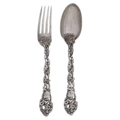 Antique Victorian Sterling silver 925 fruit salad cutlery set of fork and spoon (fourchette et cuillère) 