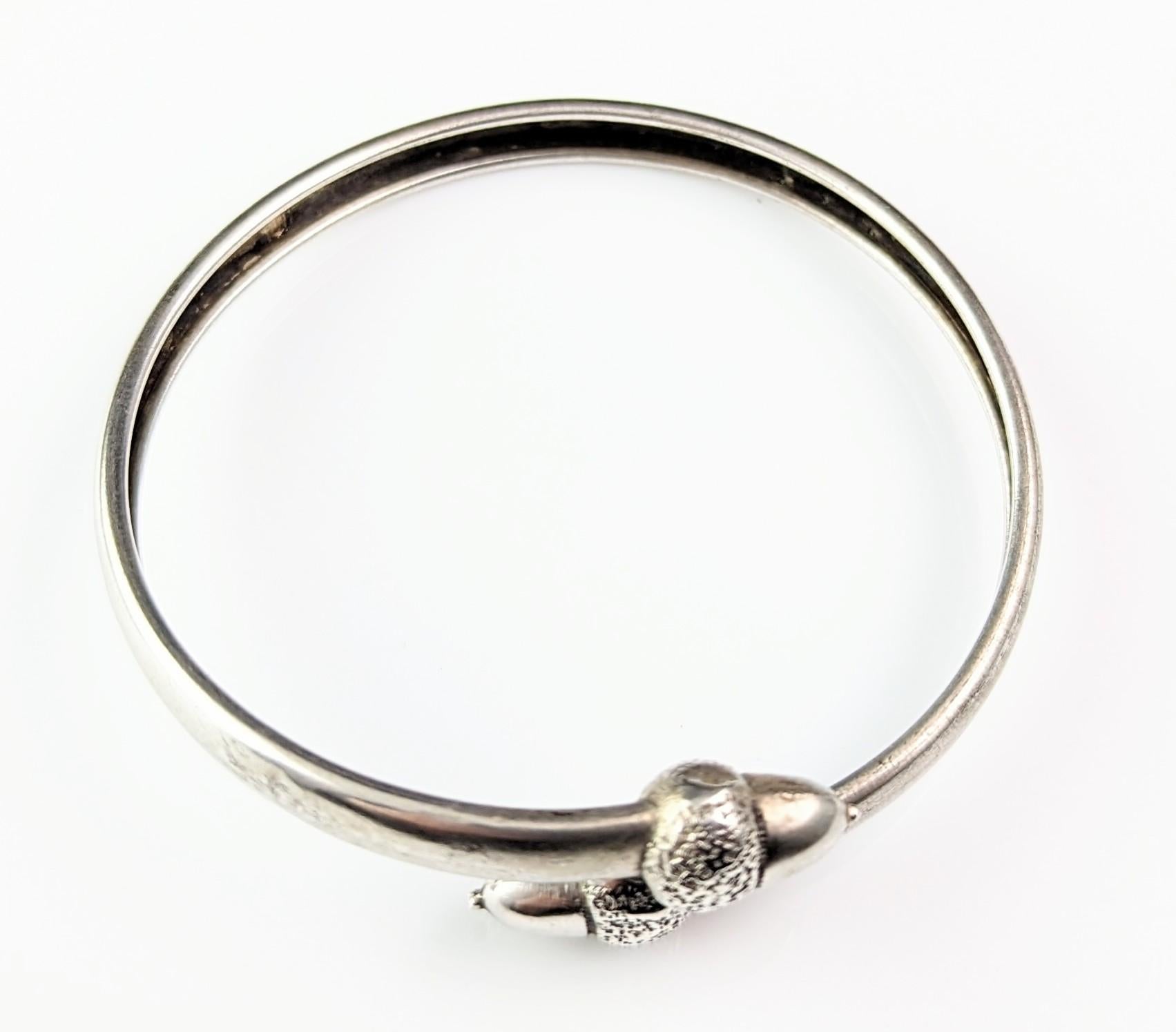 Antique Victorian sterling silver Acorn bypass bangle  8