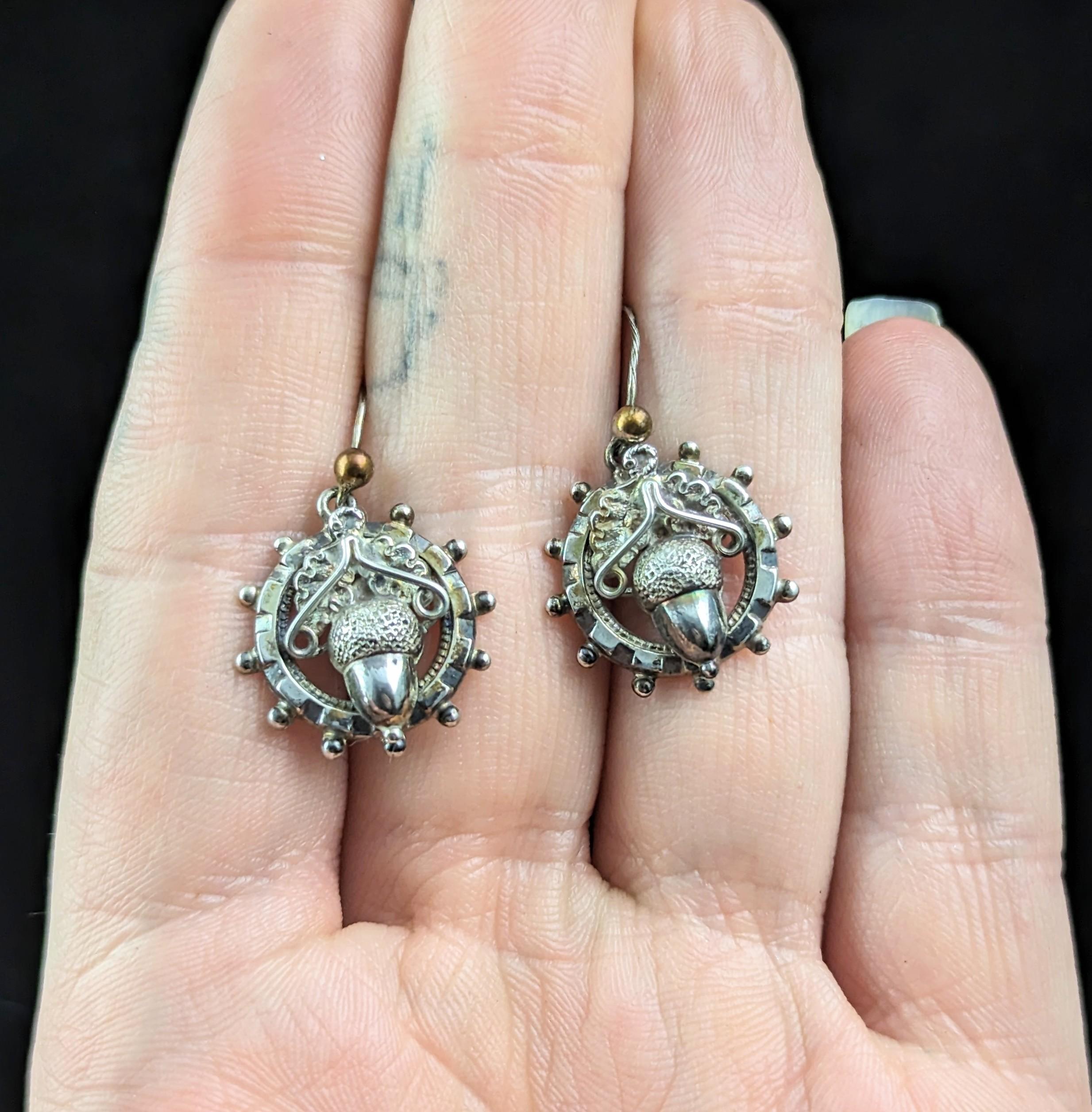 Women's Antique Victorian sterling silver Acorn earrings 