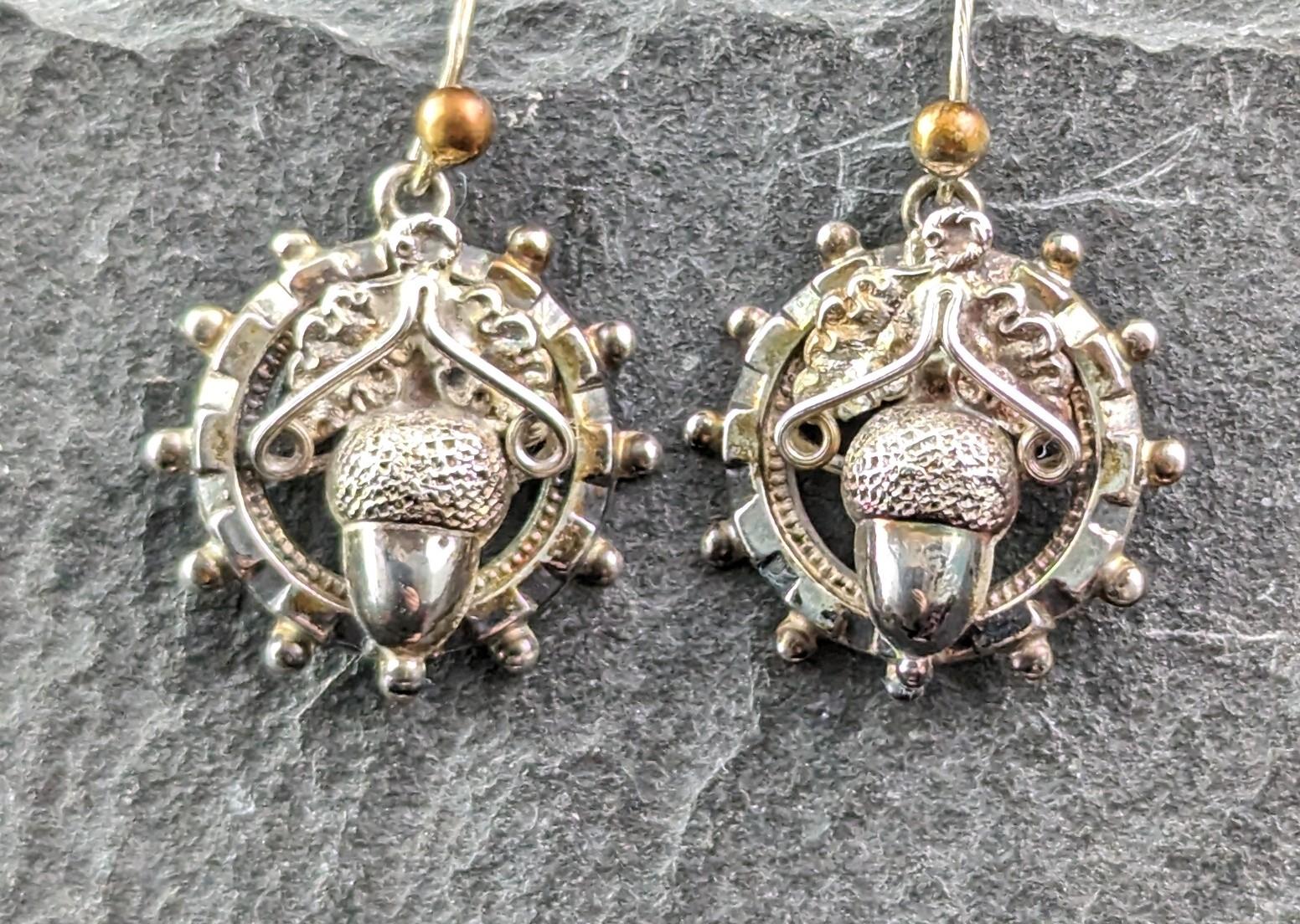 Antique Victorian sterling silver Acorn earrings  1