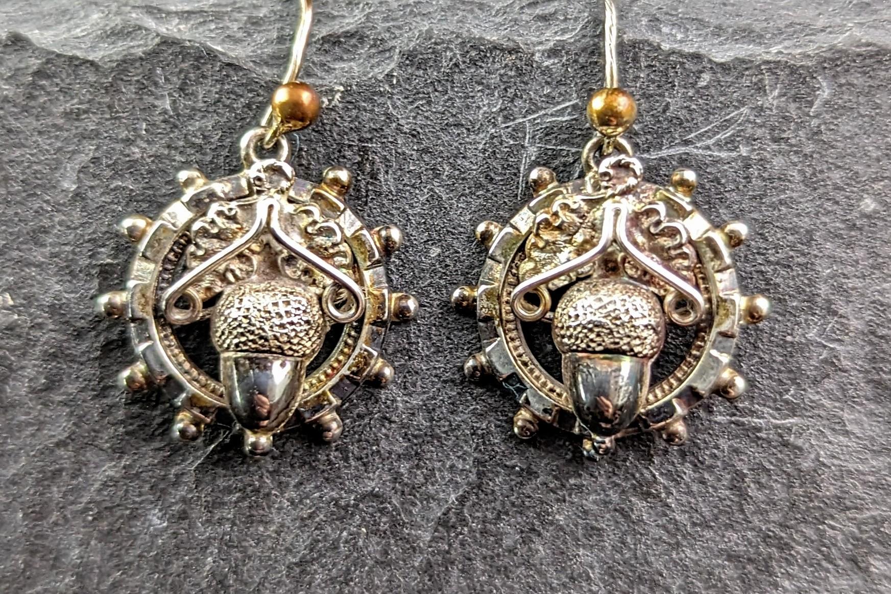 Antique Victorian sterling silver Acorn earrings  4