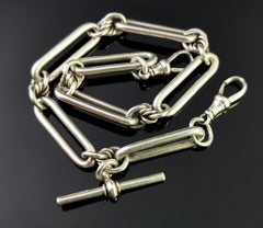 Antique Victorian Sterling Silver Albert Chain, Trombone Link L, Watch Chain