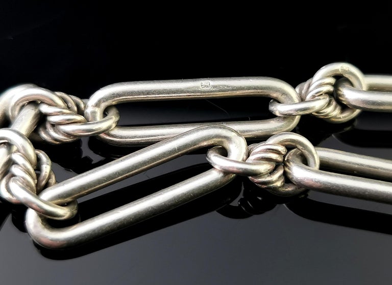 Antique Victorian Sterling Silver Albert Chain, Trombone Link L