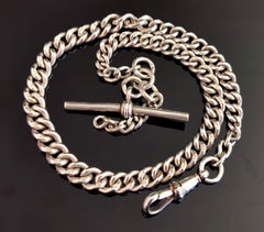 Antique Victorian Sterling Silver Albert Chain, Watch Chain, Curb Link