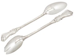 Antique Victorian Sterling Silver Albert Pattern Salad Servers