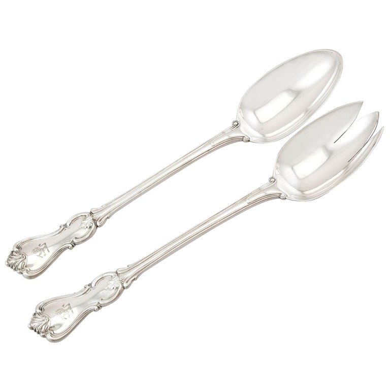 Antique Victorian Sterling Silver Albert Pattern Salad Servers For Sale
